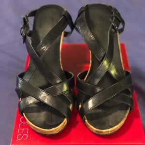 Aerosoles Strappy Black Wedge Sandals 11W